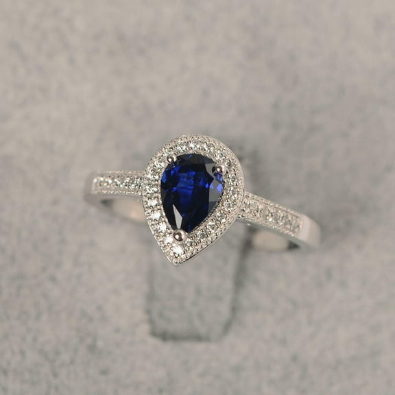 HeartsAndYou 2ct Natural Blue Sapphire & Diamond Ring Halo Women 100% 14k SOLID White Gold