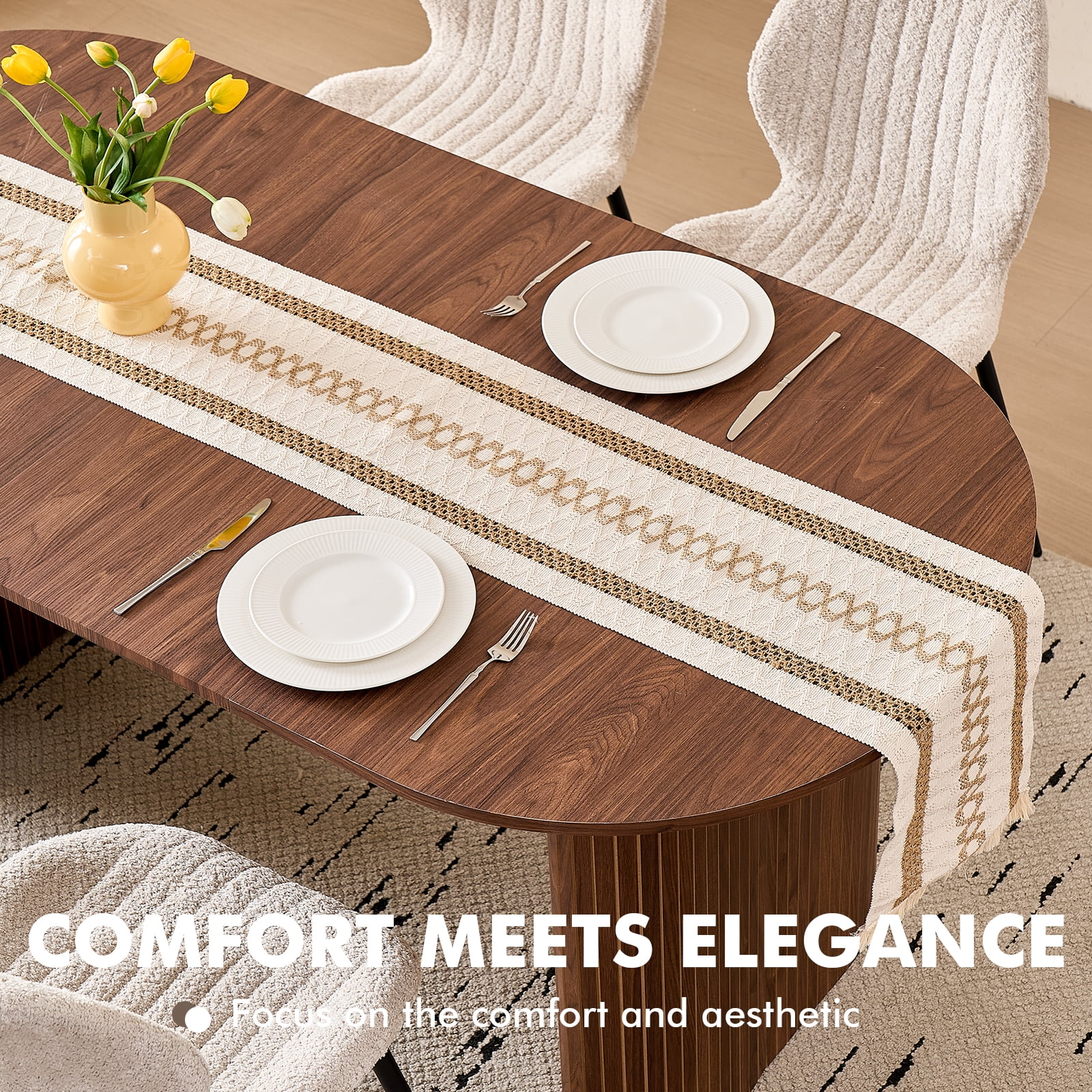 70.8" Oval Dining Table for 4-6 People, Modern Farmhouse Style | Rustic Wood Grain Finish | Sturdy Elliptical Legs | Perfect for Kitchen, Breakfast, Dinner, or Reception Room, Walnut