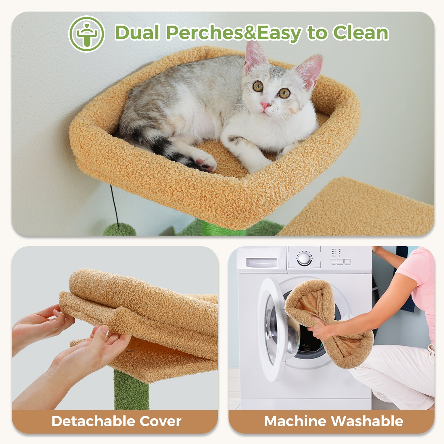 Pefilos 53" Tall Cat Tree Tower with Spacious Hammocks, Condos and Scratching Posts, Cat House with Dual Padded Perches for Indoor Large Cats, Green