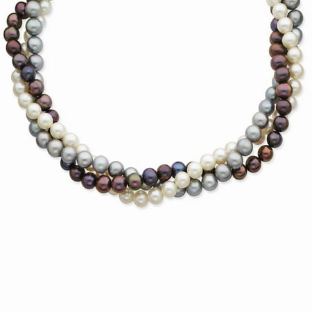 Solid Gold Pearl Solid 14k Yellow Gold 6-7mm White, Black & Grey FW Cultured Pearl Necklace Chain 18