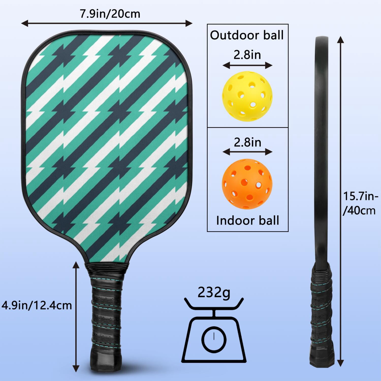 Pickleball Paddles Set Of 1, Fiberglass Surface, Colorful Lines Print, 1 Paddle, 2 Balls & Bag