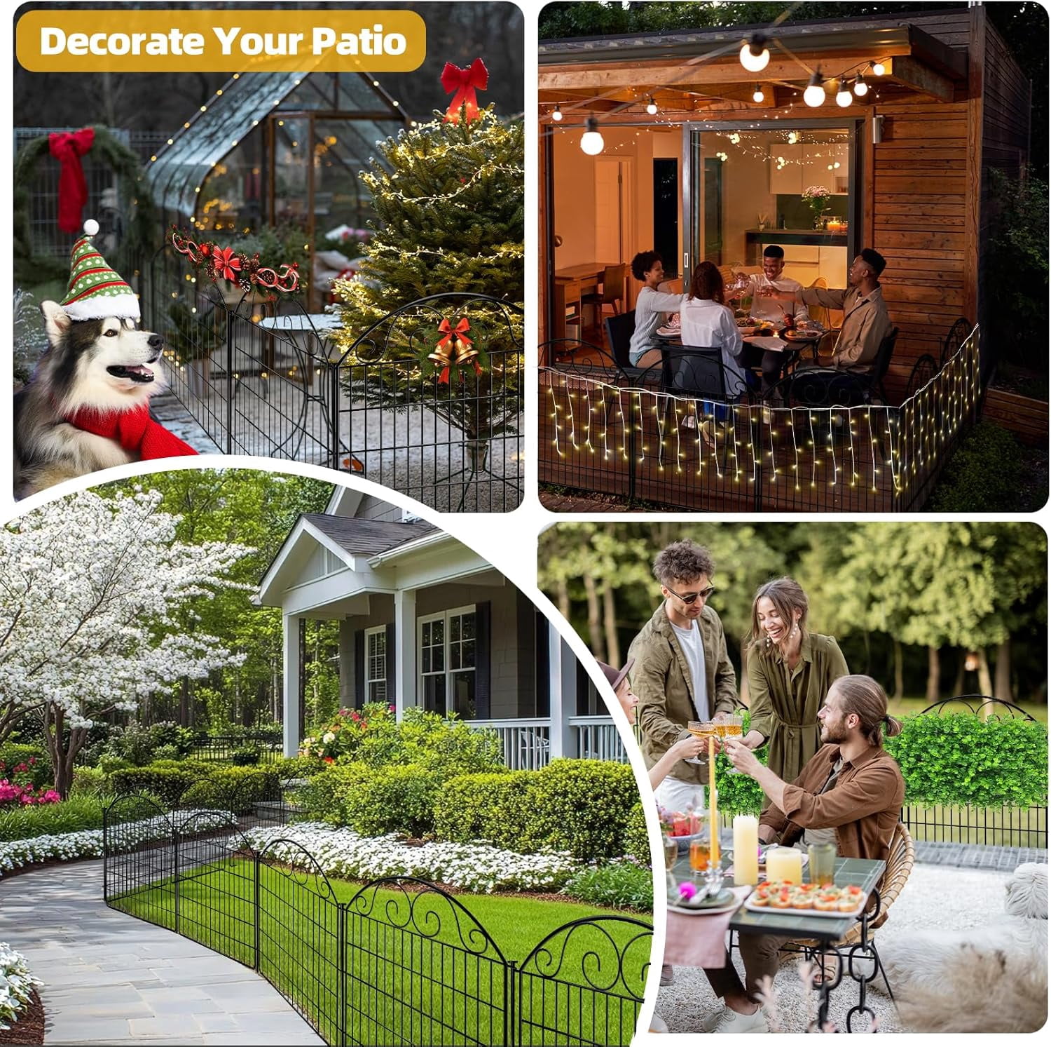 No Dig Decorative Garden Dog Fence Outdoor for Yard, Animal Barrier Fenceing Panels, Rustproof Ground Stakes Temporary Wire Screen for Patio