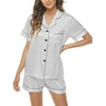 thumbnail image 5 of DOPI Button Down Satin Short Pajamas Set for Women 2 Piece Tops & Shorts Sleepwear Lounge Set, 5 of 6