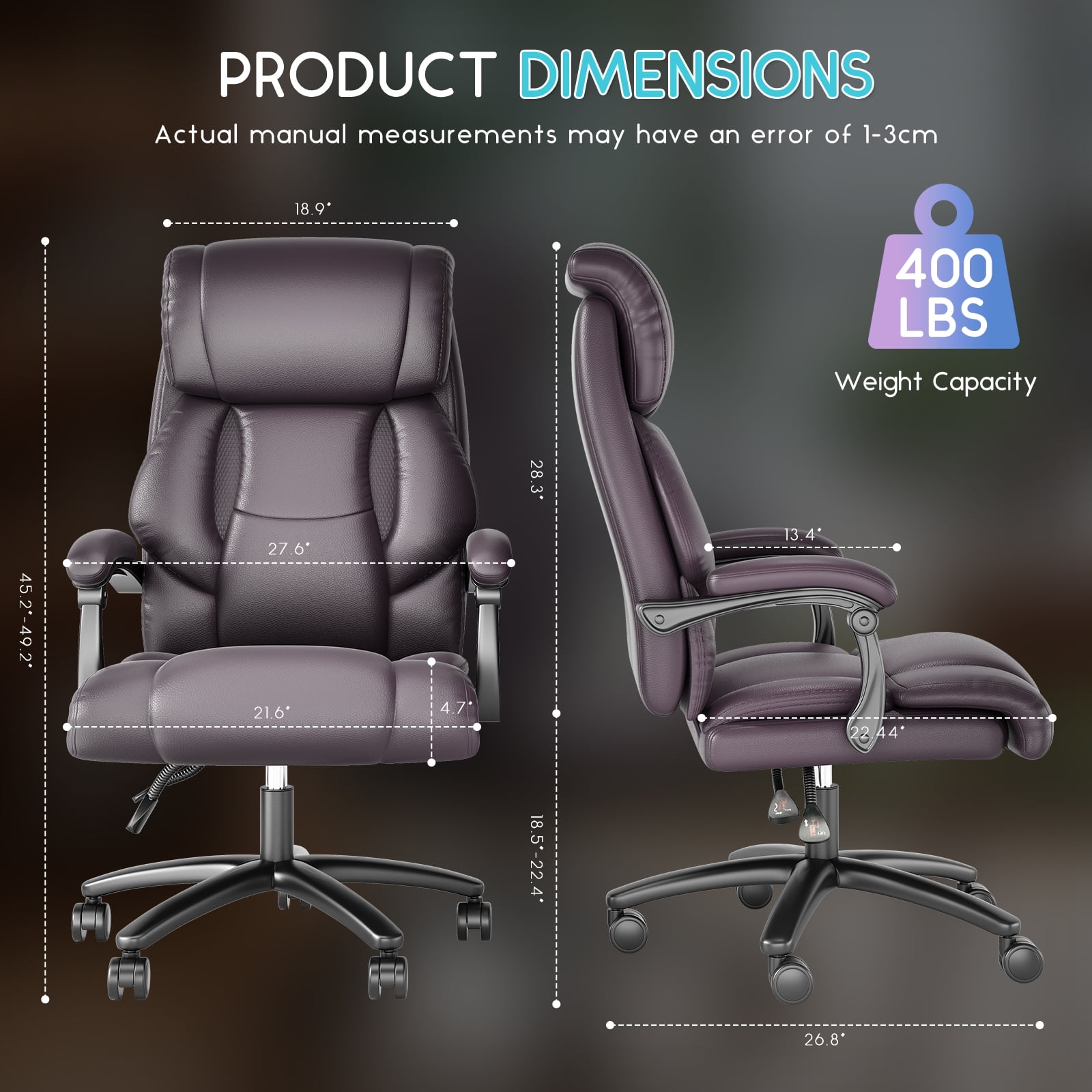 Ninecer Reclining Office Chair, Comfortable and Heavy Duty Executive Office Desk Chair, Brown (Set of 1)