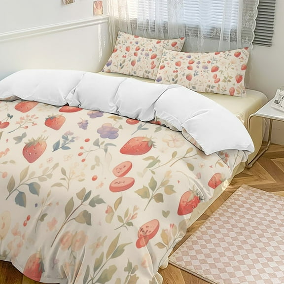 Various Fruits 3 Pieces Duvet Cover with Zipper Closure,Premium Polyester Lightweight Bedding Set