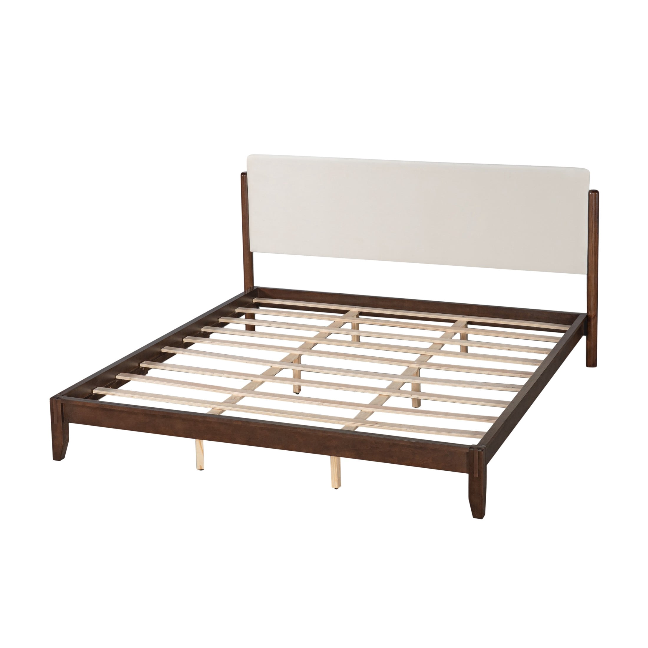 Christopher Knight Home King Solid Wood Platform Bed Frame with Velvet Upholstered Headboard, Walnut