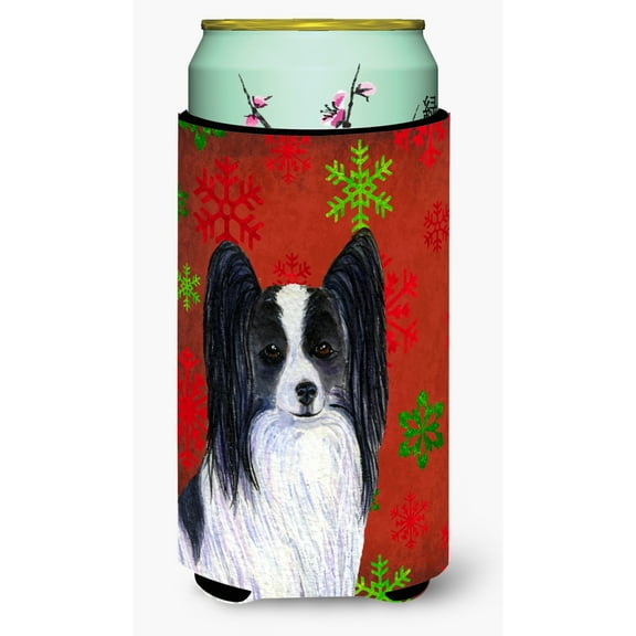 Papillon Red and Green Snowflakes Holiday Christmas Tall Boy Hugger