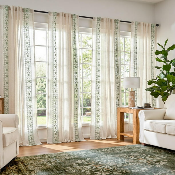 Cortinas jinchan Boho 4 paneles 213 cm mezcla de lino color salvia