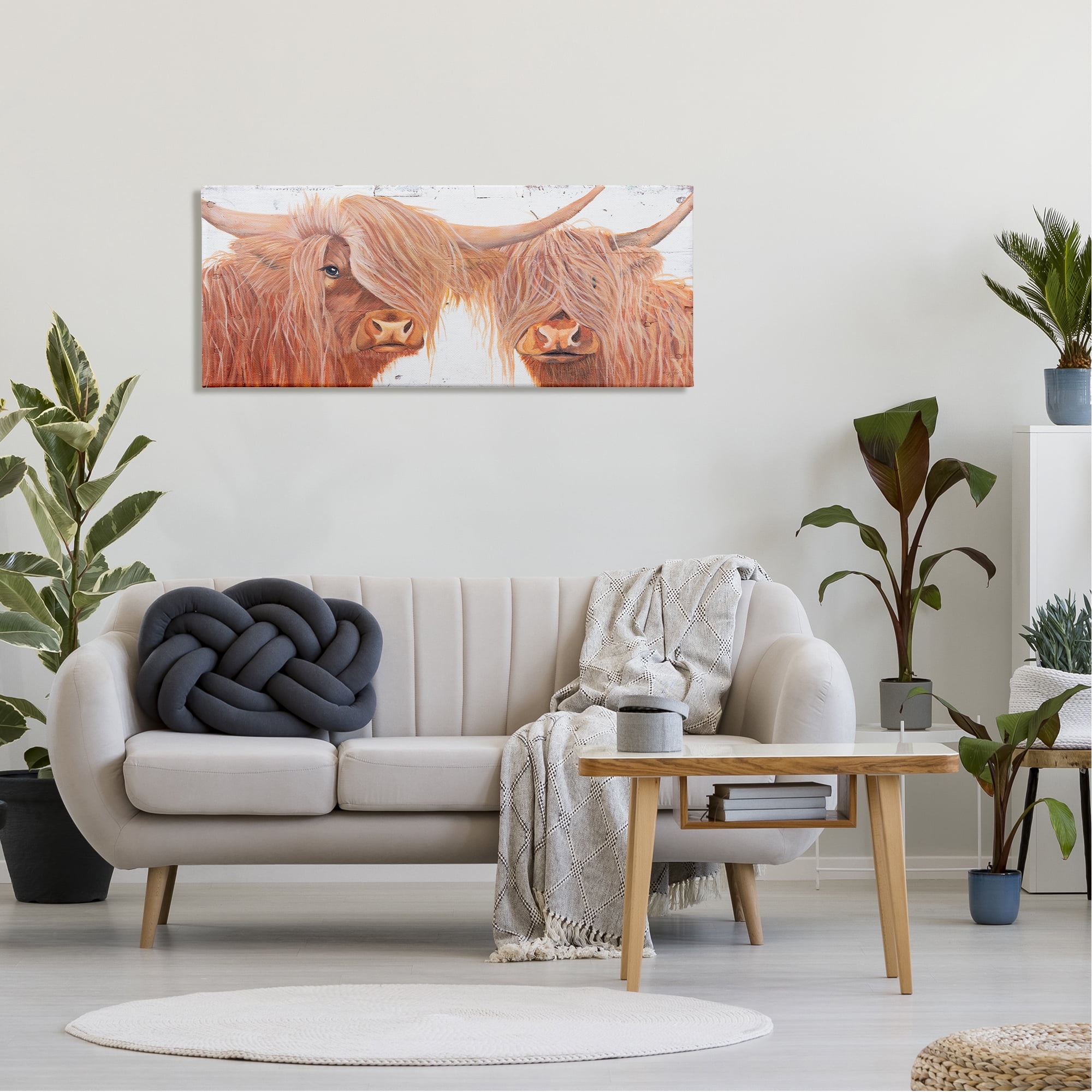 Stupell Industries Beautiful Brown Countryside Highland Cow Cattle Longhorn Portrait Farmhouse Painting Gallery-Wrapped Canvas Print Wall Art, 48 x 20, Design by Diane Fifer