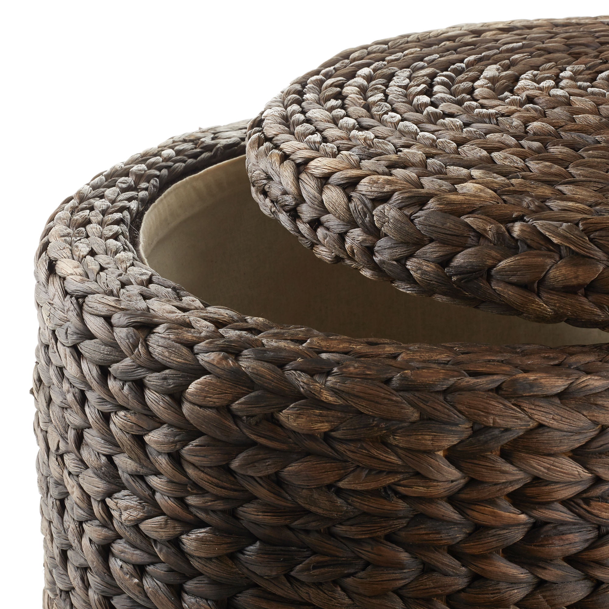 Casafield 17" Round Storage Ottoman with Lid - Espresso Dark Brown, Handwoven Footstool for Living Room, Bedroom, Bathroom, Home Office