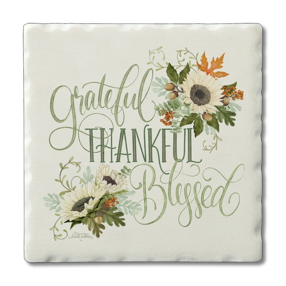 CounterArt "Thankful Blessed" Single Absorbent Stone Tumbled Tile Coaster 1 Pack