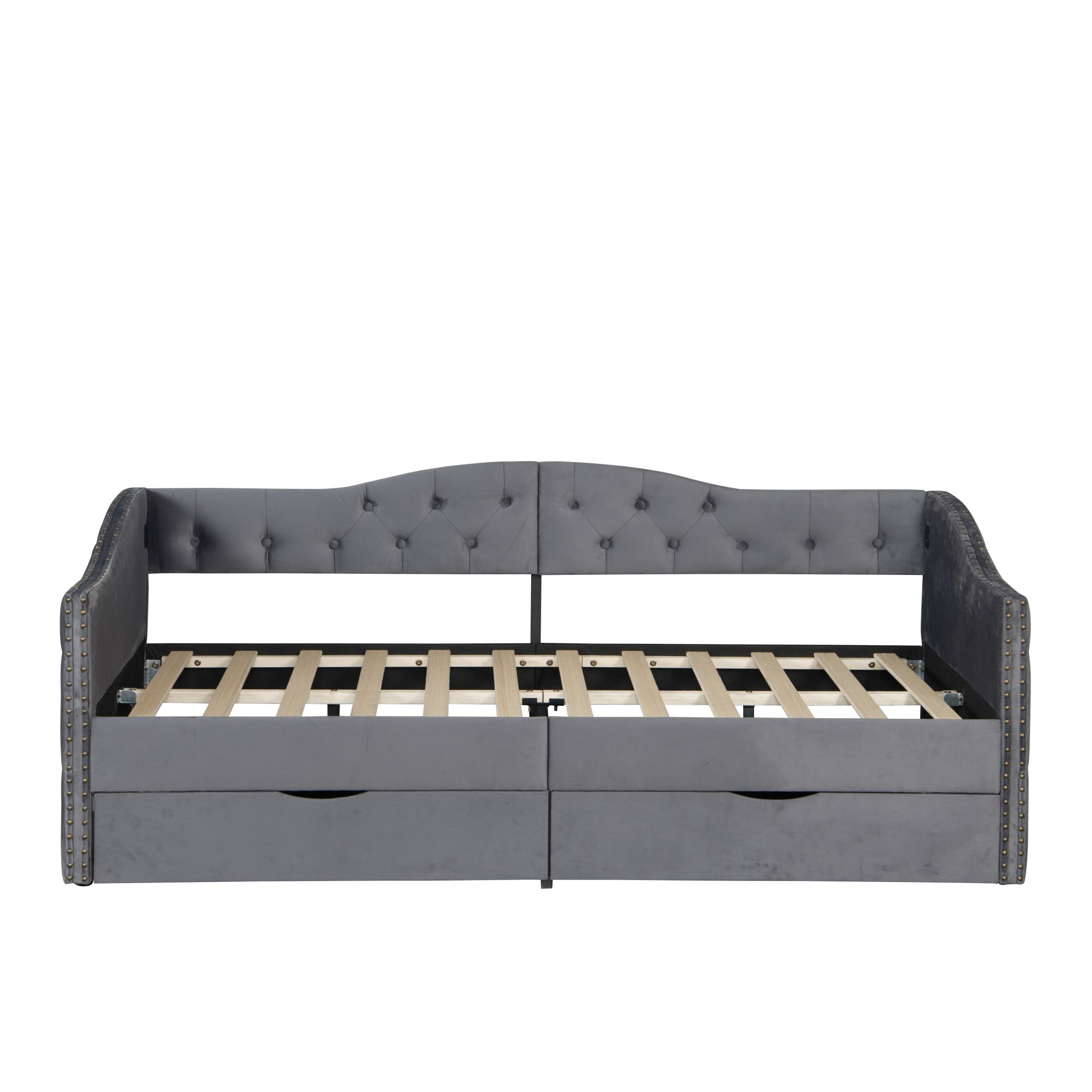 Noble House Foster 71" Twin Upholstered Daybed, Linen Button Tufted Sofa Bed with 2 Storage Drawers & USB, Gray
