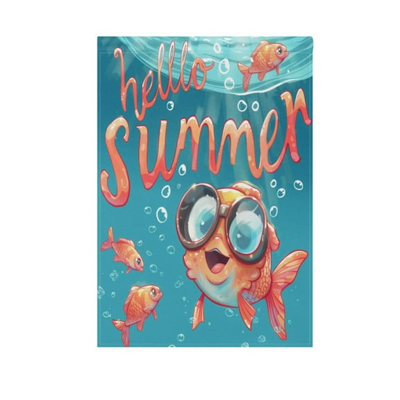 Hello Summer Fish Garden Flag 12X18 Double Sided Yard Flags for Outside Outdoor All Seasonal Decoration