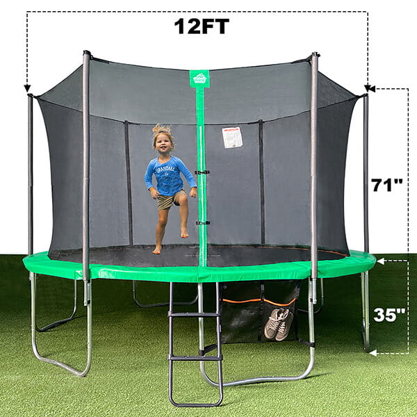 Jump Tastic 12ft Kids Trampoline with Shoes Bag Ladder Safety Enclosure Net 