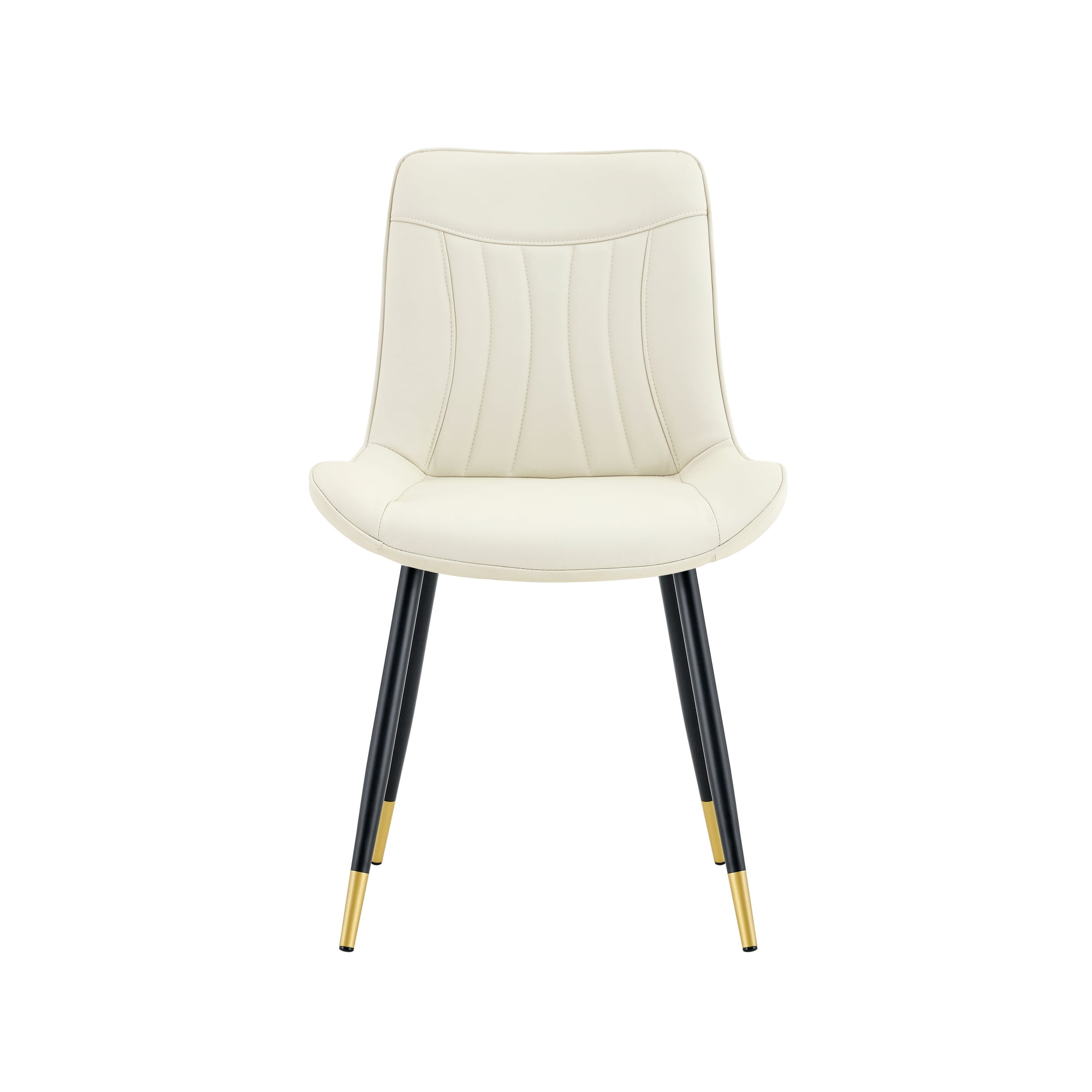 Leumius Dining Chairs Set of 2, Tech Fabric Upholstered Dining Chairs with Semi-Gloss Black Metal Legs, Gold-Trimmed Adjustable Non-Slip Feet, Vertical-Stitched High Back for Dining Room White