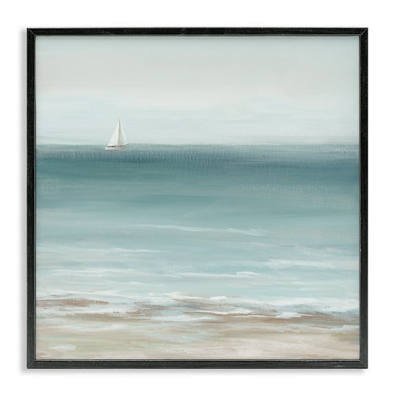 Stupell Industries Faraway Boat on Ocean Nautical & Beach Painting Black Framed Art Print Wall Art, 12 x 12
