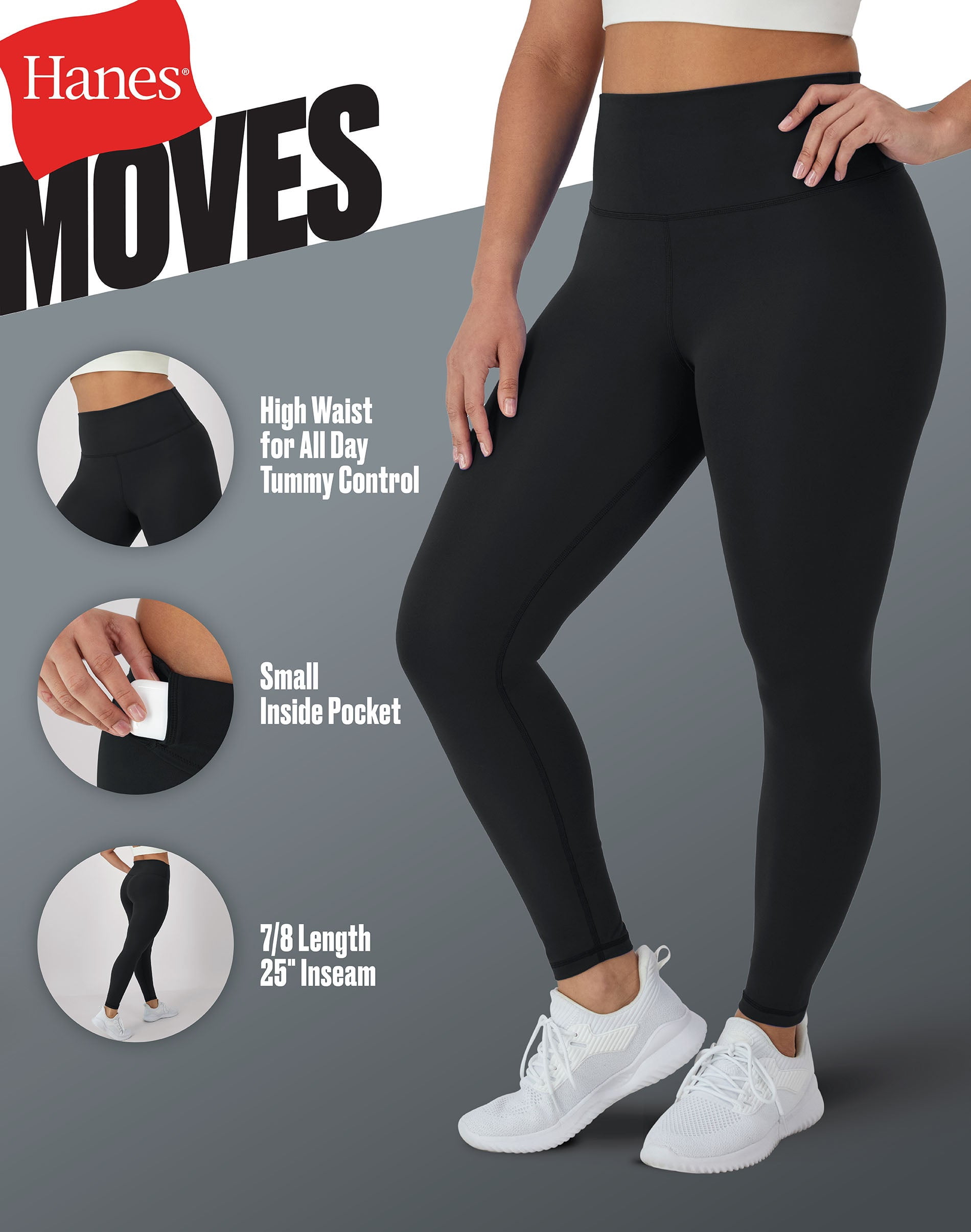 Hanes Women's Move 7/8 Leggings with Internal Pocket, 25", Sizes XS-XXL