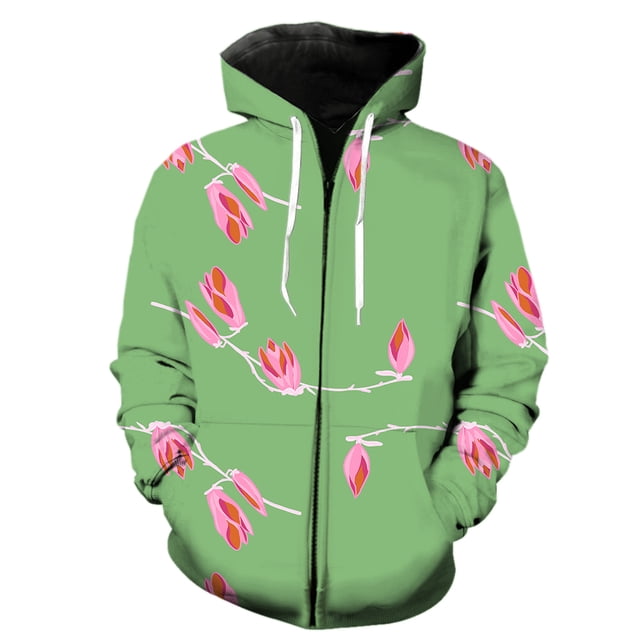Sudadera con capucha y cremallera para hombre, diseño de flores de magnolia, unisex, informal, estilo Harajuku, divertida, de manga larga, gran oferta 2024, estilo hip hop, de gran tamaño, con estampa