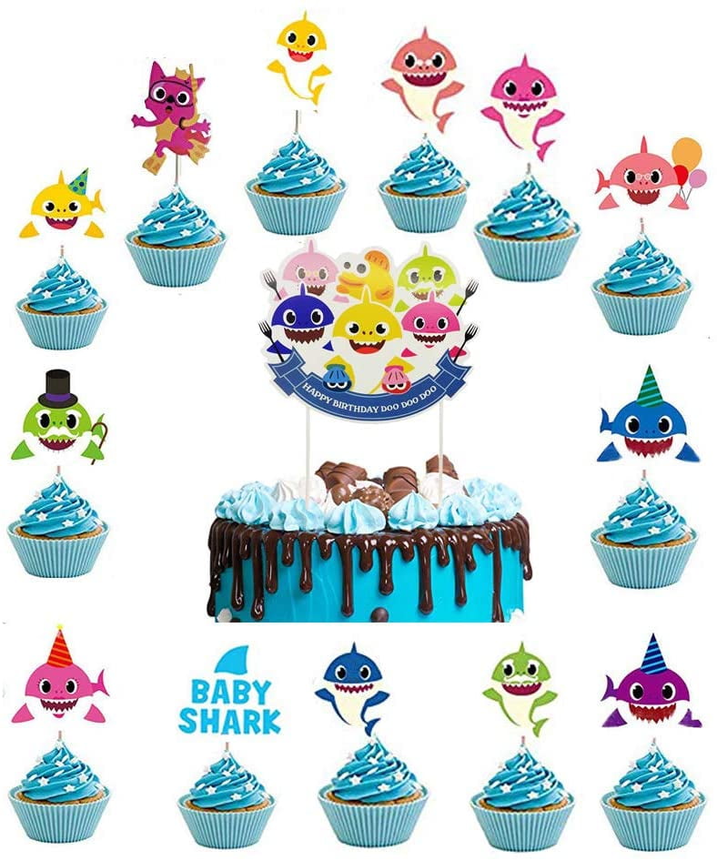 40pcs Cute Baby Shark Birthday Cupcake Topper Set For Kids Birthday Party And Shark Family Theme Party Supplies Decorations Walmart Com