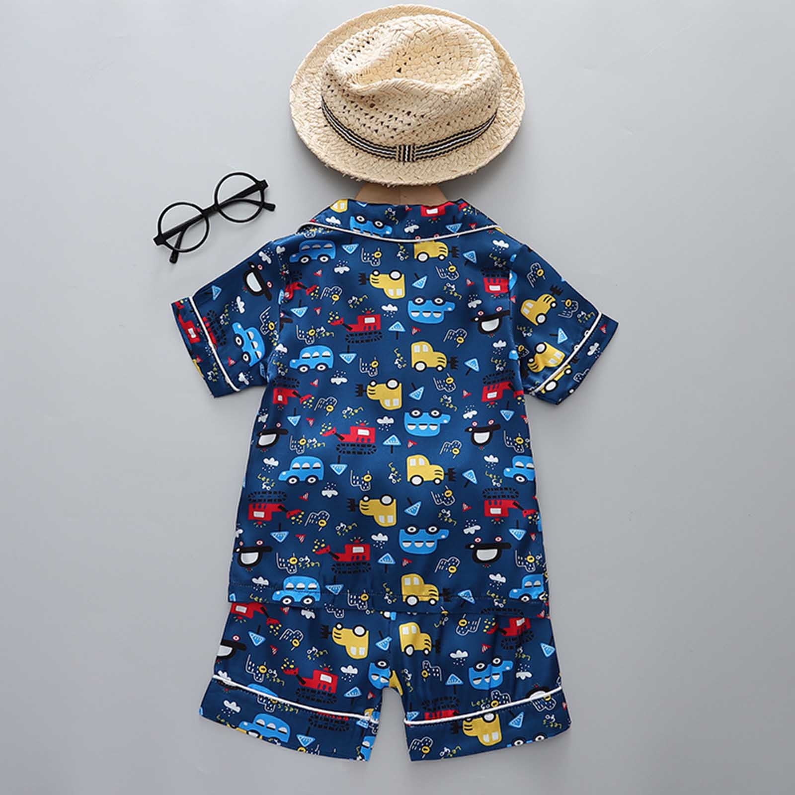 Big Kid Boys Pajamas Warm Footie Pajamas Baby Kids Toddler Baby Boys Spring Summer Cartoon Print Short Sleeve Sleepwear Outfits Kid Clothing BU2 3 4