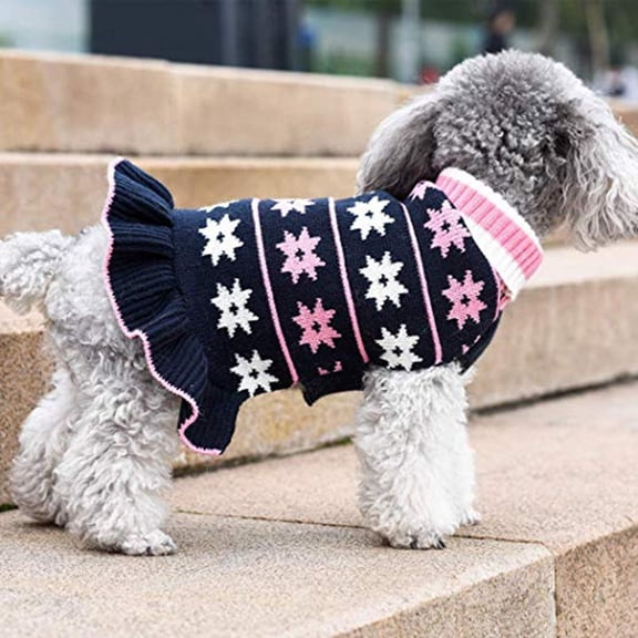 SeekLGT Dog Sweater Dress Knit Onesie Turtleneck Pullover with Leash Hole Warm Fall Winter Pet Clothes Cute Outfit for Small Dogs 1 Piece
