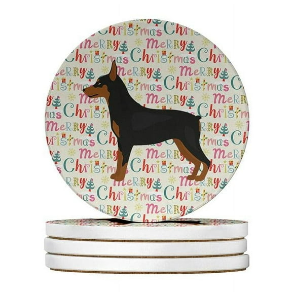 Miniature Pinscher Merry Christmas Large Sandstone Coasters Pack of 4 4 in x 4 in