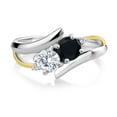 thumbnail image 2 of Gem Stone King 925 Sterling Silver and 10K Yellow Gold Round Black Onyx and White Moissanite Women Ring (1.00 Cttw, Gemstone Birthstone, Size 7), 2 of 5