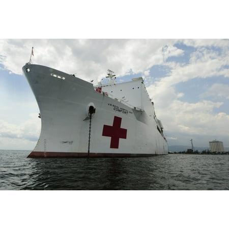 Military Sealift Command Ships - Military Sealift Command hospital ship USNS Comfort at port Poster Print