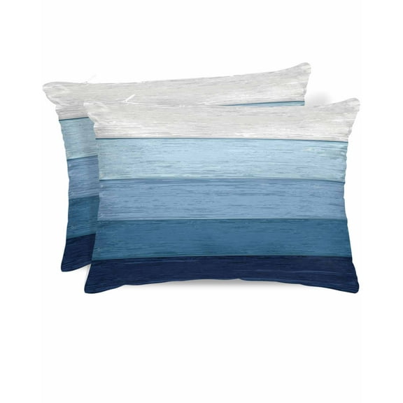 Hokiten King Size Pillow Cases Set of 2, Pillow Covers for Bed, Blue Ombre Satin Pillowcases with Zipper for Hair/Skin, Pillow Protector Cover, Farmhouse Vintage Wooden Striped 20x36 Inches
