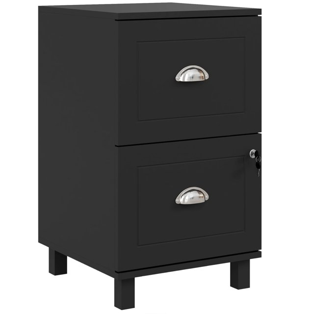 HOMCOM 2-Drawer Small Filing Cabinet Lockable Home Office Storage Cabinet with Adjustable Hanging Bars for A4 Letter Black