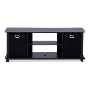 Pemberly Row Wood Entertainment Center w/Storage Bins for TV up to 50" in Black