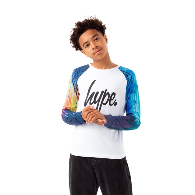 Hype - Camiseta Watercolour Drips Escritura de Manga Larga Niños (Blanco, Azul)