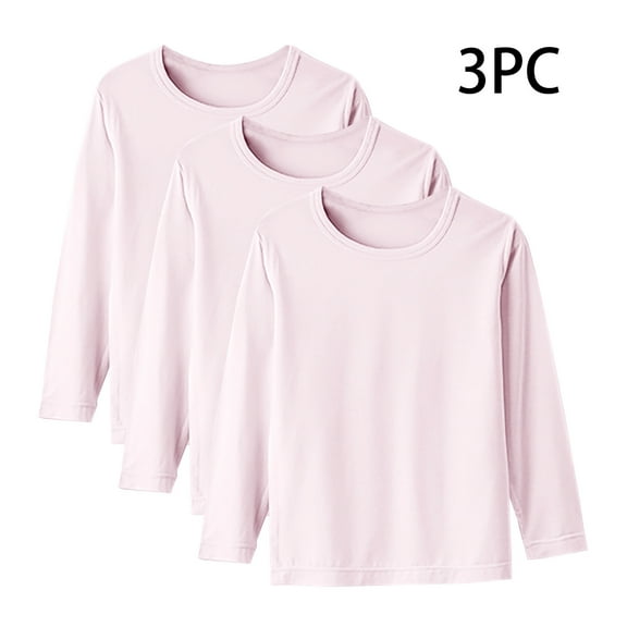 3 Pack Girls Long Sleeve Shirts Soft Cotton T-Shirts Crewneck Basic Tees for Kids and Teen Girls Tops Clothes