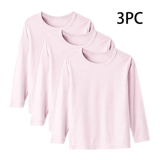 YUNAFFT Kids' Long Sleeve T-Shirts Pure Color Basic Round Neck 3-Pack Essential Basics