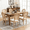 Beige, variant on Set of 6 French Style Solid Wood Frame Antique Painting Linen Fabric Rattan Back Dining Chair (Tan)