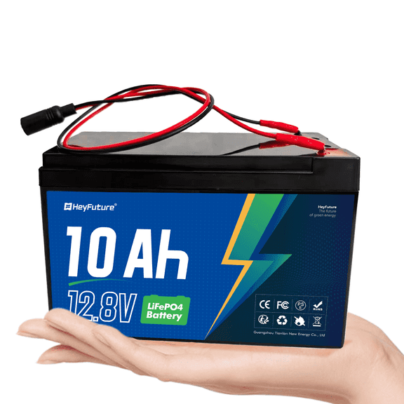 HeyFuture 12V 10Ah LiFePO4 Deep Cycle Battery with Built-in 20A BMS, F1 Terminal, 5000 Cycles, Lightweight 12.8V Replacement Battery for Toys Car, Fish Finders, UPS, Solar & Marine