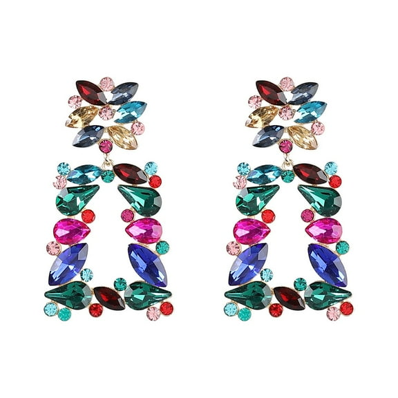 QDDollarsFun Colorful Rectangle Geometric Earrings, Floral Square Dangle Earrings for Women, Bohemian Colorful Floral Earrings, Sparkling Flower Teardrop Statement Earrings