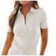 thumbnail image 1 of Blusa de mujer de punto acanalado con cuello en V y manga corta - Camisa informal de negocios, con botones, corte ajustado, ideal para el trabajo o el verano, 1 of 7