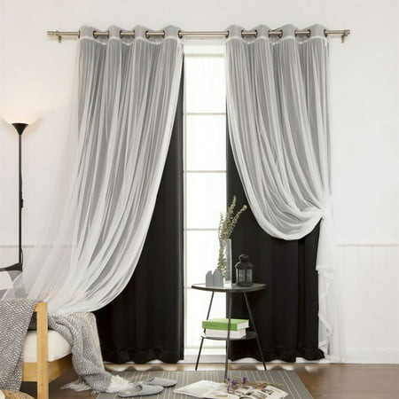 Best Home Fashion 4-Piece Gathered Tulle Sheer and Blackout Antique Bronze Grommet Curtain Panel Set 52-in W 84-in
