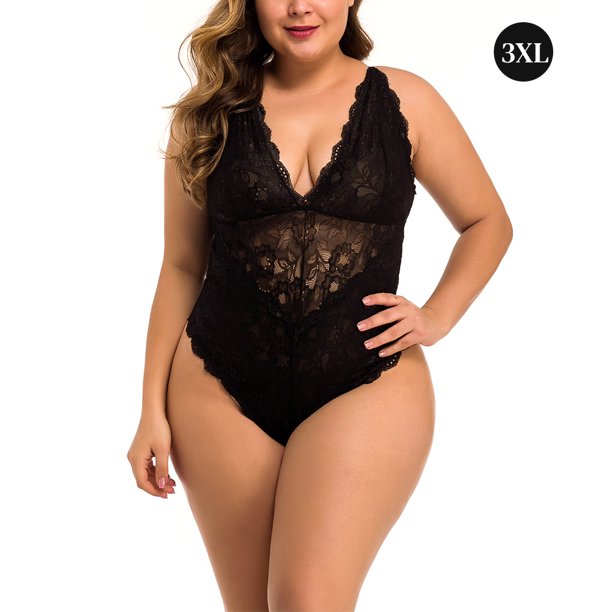Ropa interior de encaje sexy para mujer, minivestido en V profundo, ropa de dormir, regalo, negro, 3XL Methold XX000057-08