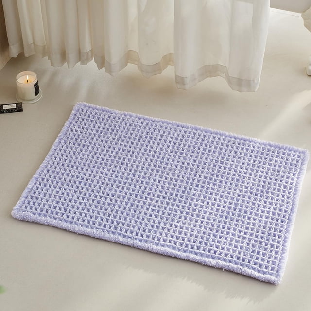 Alfombra de baño TYUU Waffle, crema lavanda, 76 x 51 cm, antideslizante