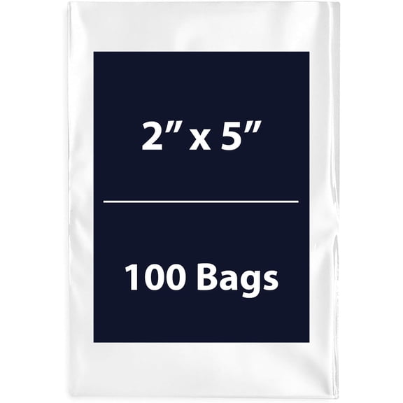 Multiple Sizes Clear Flat Poly Bags - 2"x5" & (100 Bags) 1.5Mil Flat Open Top Plastic Packaging Packing | Flexible and Durable Plastic Bags | Low-Density Polyethylene (LDPE)