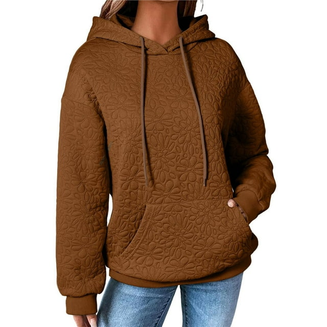 Sudadera con Capucha para Mujer, Informal, de Larga, con Cordón Ajustable, de Jacquard, Estilo Pulóver, Ropa Holgada. Marrón Oscuro M
