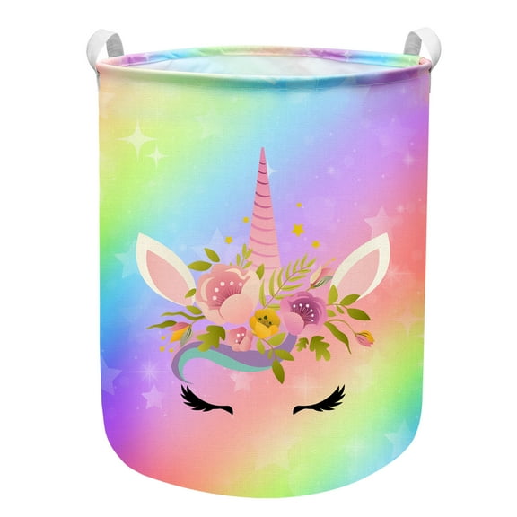 Unicorn Laundry Hamper, Large Round Storage Bin, Waterproof and Collapsible Organizer for Girls' Room, Bedroom, and Playroom