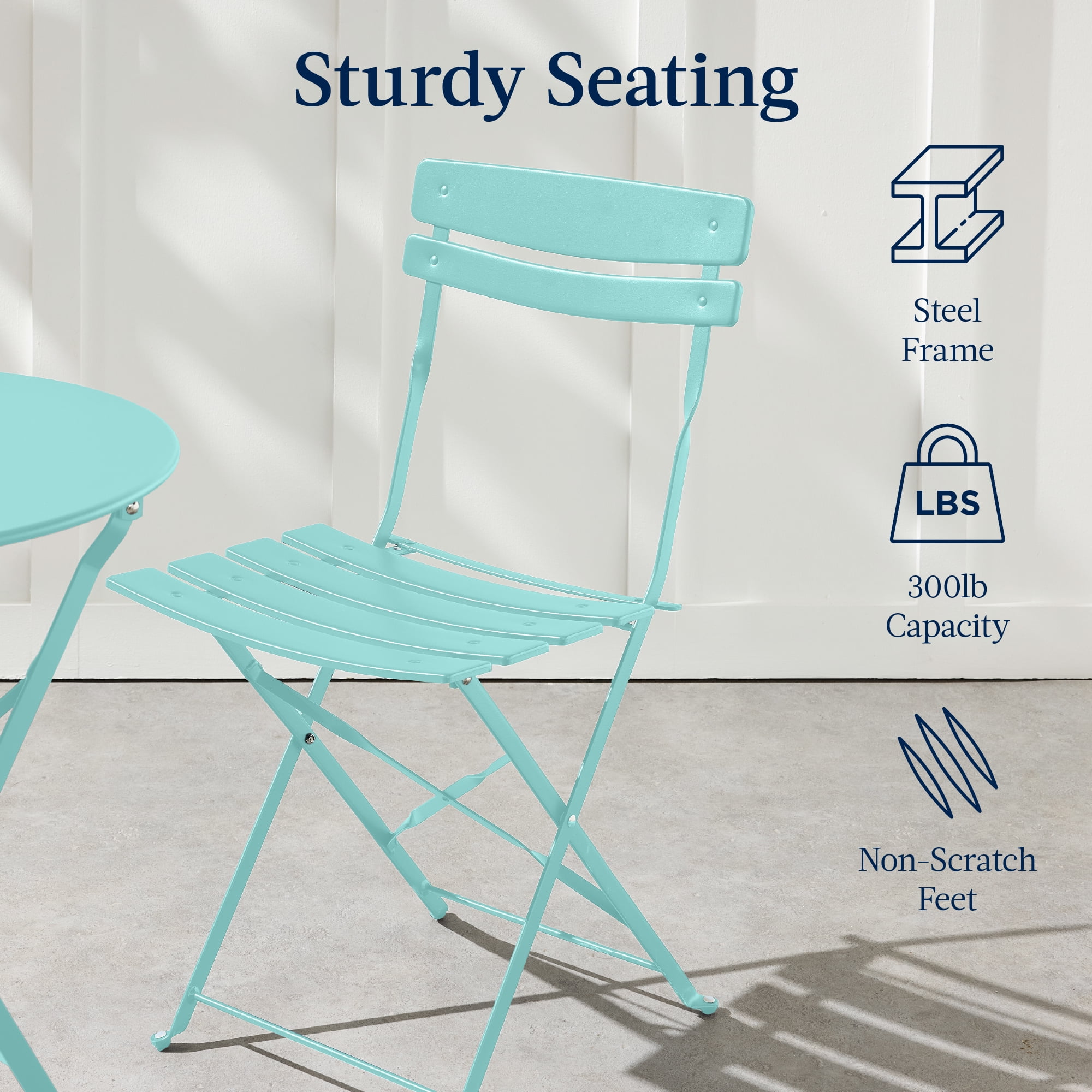Best Choice Products 3-Piece Small Bistro Set, Folding Patio Furniture Set of 2 Chairs and Table - Aqua Blue