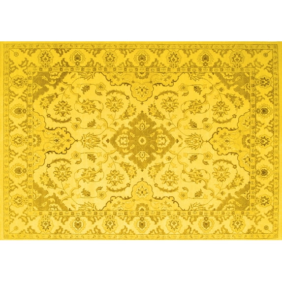 Ahgly Company Machine Washable Indoor Rectangle Abstract Yellow Contemporary Area Rugs, 4' x 6'