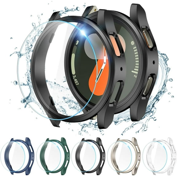 5 Pack Galaxy Watch 7 40mm Screen Protector Case, Anti-Fog Tempered Glass Screen Protective Film plus Hard PC Protective Bumper compatible with Samsung Galaxy Watch 7 40mm