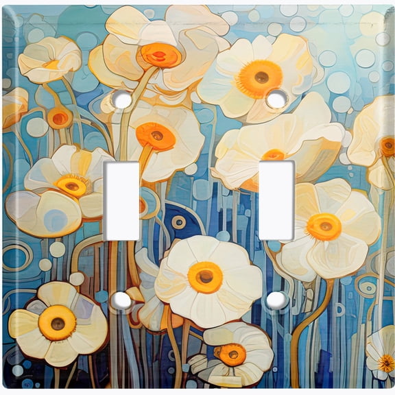 Metal Light Switch Wall Plate Outlet Cover (Printed Image of Abstract Poppy Flowers - Double Toggle)