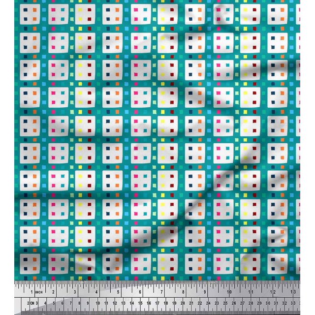 Soimoi Georgette Viscose Fabric Geometric Check Printed Fabric 1 Yard 42 Inch Wide