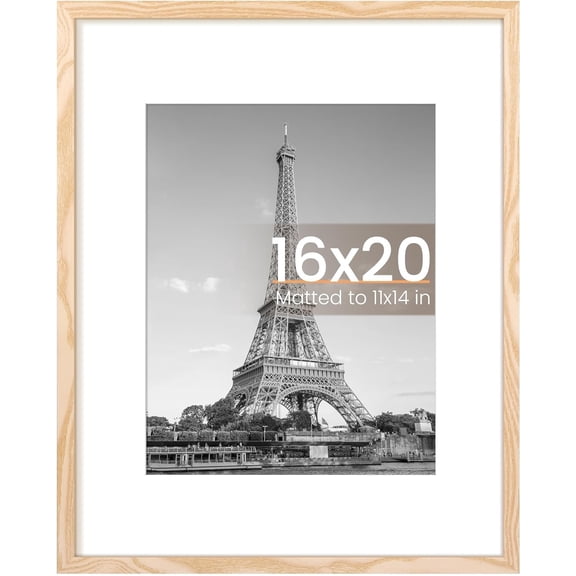 16x20 Picture Frame, Display Pictures 11x14 with Mat or 16 x 20 Without, Wall Hanging Poster Frame, Natural, 1 Pack